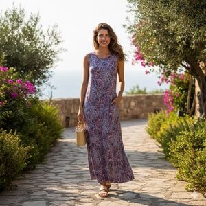 Talbots Maxi Paisley print summer sleevless boho dress